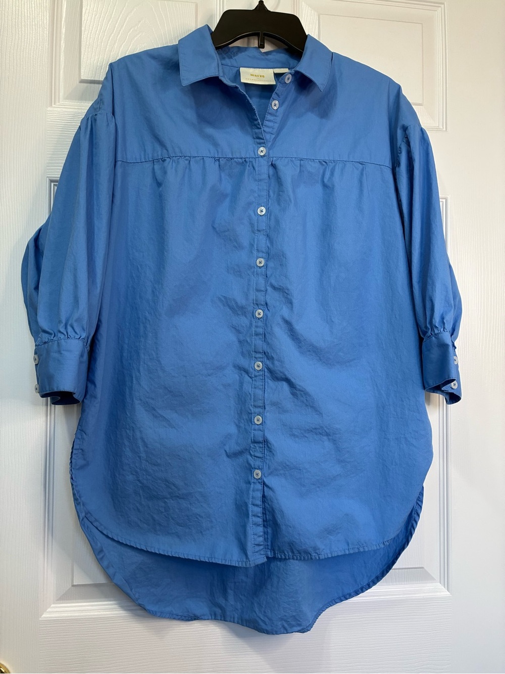 Maeve Anthropologie Top Women’s Medium Blue Button Up 3/4 Sleeves Summer Coastal